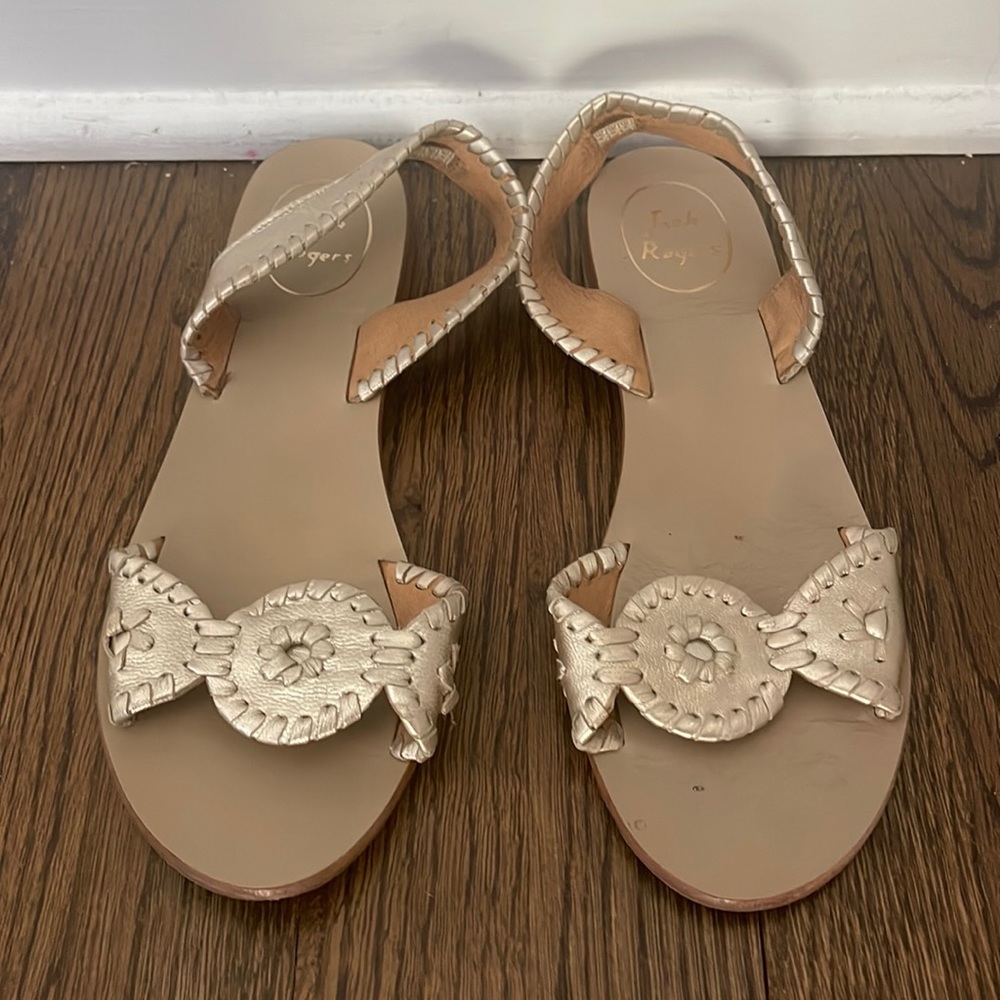 Jack Rogers Liliana Slingback Sandal Sz 7.5 Gold Leather